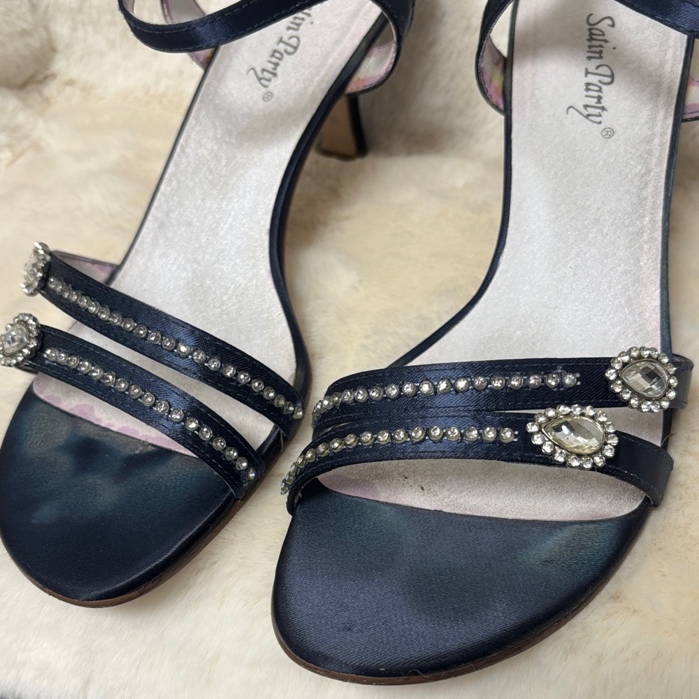Satin Party Dyed Midnight Blue Embellished Heels - Picture 10 of 11